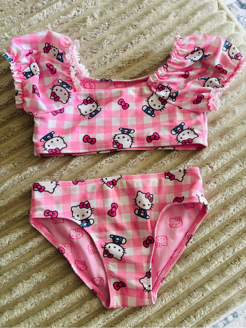Hello Kitty Pink Gingham Ruffle Two-Piece Swim Set